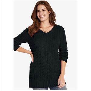 Plus Size Woman Within Cable Knit V-Neck Pullover Sweater